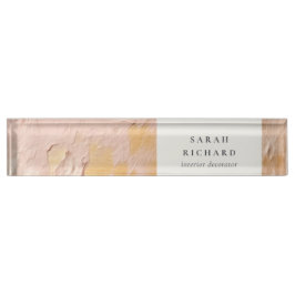 高級ブ芸術的ッシュピンク金ゴールド油絵を描ビジネス デスクネームプレート