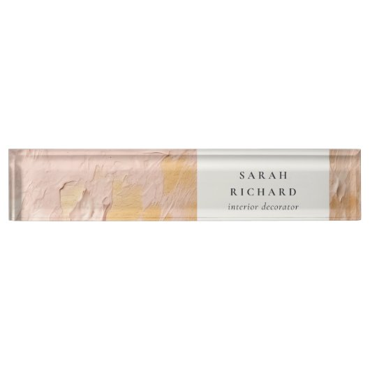 高級ブ芸術的ッシュピンク金ゴールド油絵を描ビジネス デスクネームプレート (正面)
