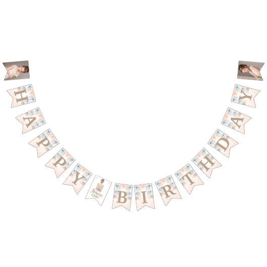 高級プリンセス誕生日グリッター写真 バンティングフラッグ (全)