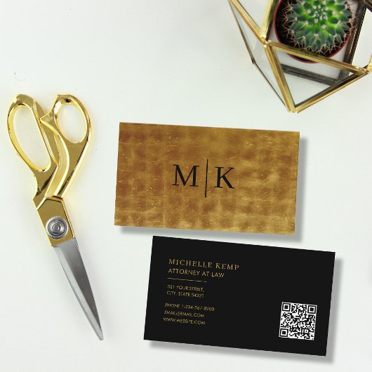 高級プロフェッショナルQRコードモノグラムブラック金ゴールド 名刺
