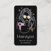 高級ヘアスタイリスト 美容院QRコード ブラック 名刺 (正面)