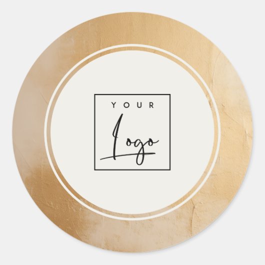 高級ベージュ芸術的金ゴールド油絵を描ロゴ事業 ラウンドシール (正面)
