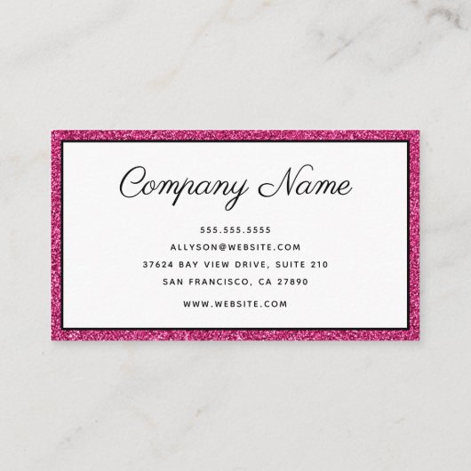 高級ホットピンクグリッタースクリプト名刺 名刺 (裏面)