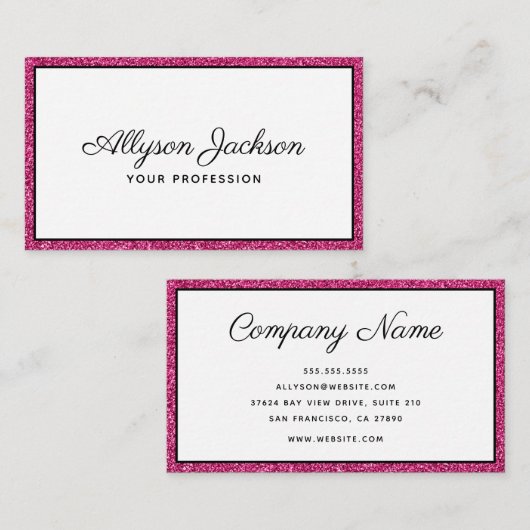 高級ホットピンクグリッタースクリプト名刺 名刺 (正面/裏面)