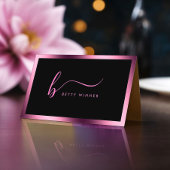 高級ホットピンクフォイルフレームスクリプモダントモノグラム 名刺