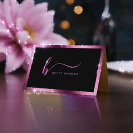 高級ホットピンクフォイルフレームスクリプモダントモノグラム 名刺