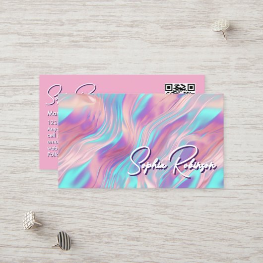 高級ホログラフィックピンク&ブルービジネスカード 割引カード (正面/裏面インサイチュ)