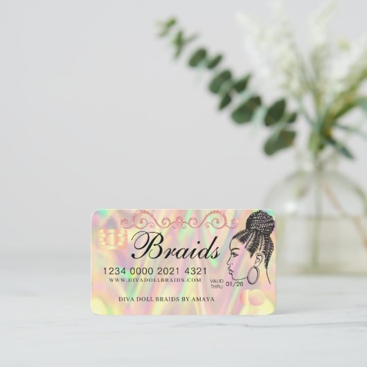 高級ホログラフィックフォイルヘア編組クレジットスタイル 名刺 (スタンド正面)