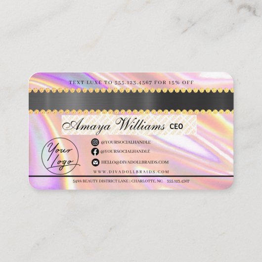 高級ホログラフィックフォイルヘア編組クレジットスタイル 名刺 (裏面)