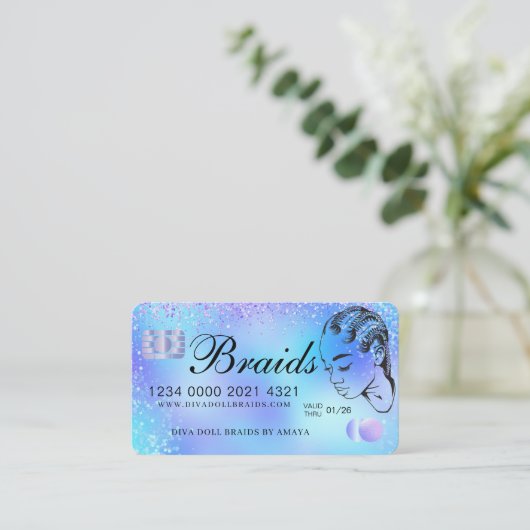 高級ホログラフィックフォイルヘア編組クレジットスタイル 名刺 (スタンド正面)