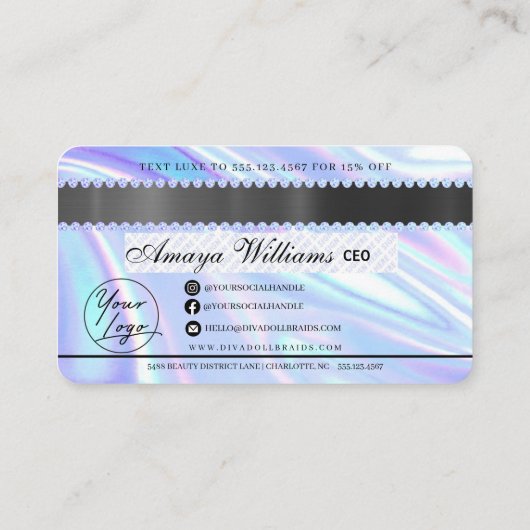 高級ホログラフィックフォイルヘア編組クレジットスタイル 名刺 (裏面)