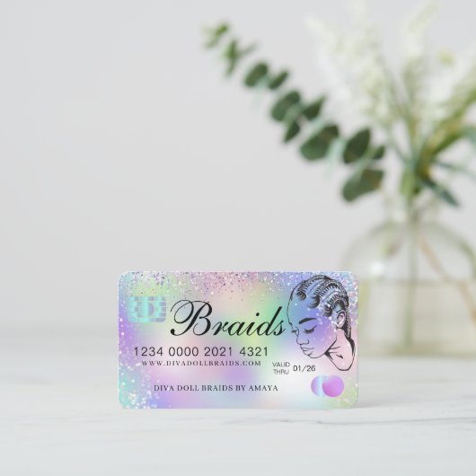 高級ホログラフィックフォイルヘア編組クレジットスタイル 名刺 (スタンド正面)