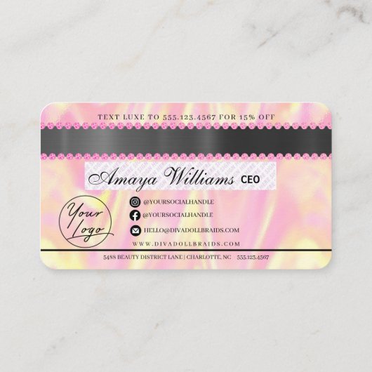 高級ホログラフィックフォイルヘア編組クレジットスタイル 名刺 (裏面)