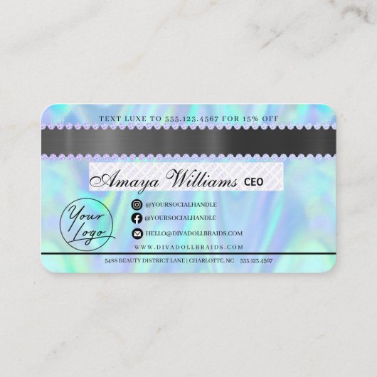 高級ホログラフィックフォイルヘア編組クレジットスタイル 名刺 (裏面)