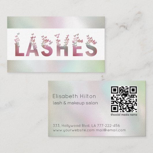 高級ホログラフィック蝶が点滅するタイポグラフィ 名刺 (正面/裏面)