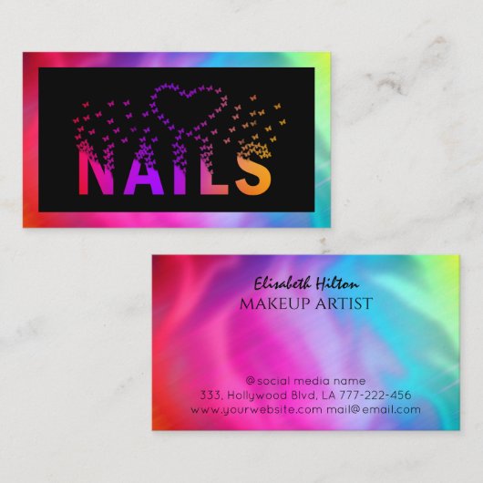 高級ホログラフィック蝶の爪、 ネイルロゴ 名刺 (正面/裏面)