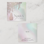 高級ホログラフィック金ゴールドパティナドリップネイルサロン スクエア名刺 (正面/裏面)