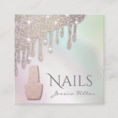 高級ホログラフィック金ゴールドパティナドリップネイルサロン スクエア名刺 (正面)