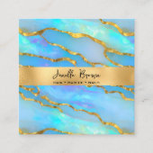 高級ホログラフィフェイクックオパール石及び金箔 スクエア名刺 (正面)