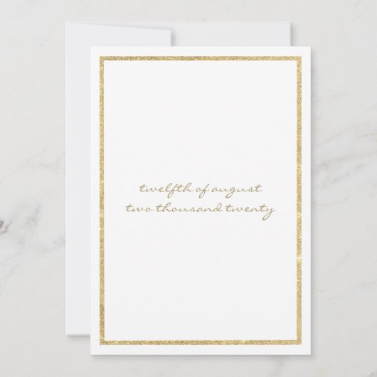 高級ホワイトおよび金ゴールドグリッター結婚フローラ 招待状 (裏面)