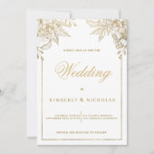 高級ホワイトと金ゴールドフローラ結婚ズ 招待状 (正面)