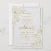 高級ホワイトフランスの金ゴールド結婚フローラ 招待状 (正面)