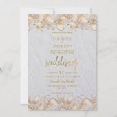 高級ホワイトフランスの金ゴールド結婚フローラ 招待状 (正面)