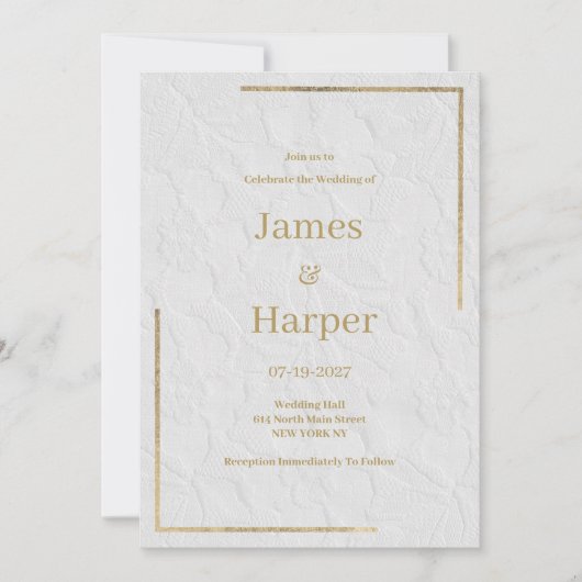 高級ホワイトフランスの金ゴールド結婚フローラ 招待状 (正面)