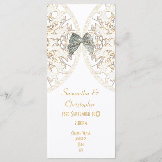 高級ホワイトレースダマスク教会の結婚式プログラム プログラム (正面)