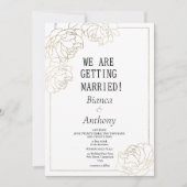 高級ホワイト金ゴールドタイポグラフィ牡丹フローラ結婚ズ 招待状 (正面)