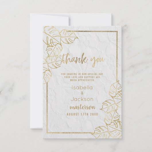 高級ホワイト金ゴールドフランスのフローラレースありがとう サンキューカード (正面)