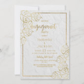 高級ホワイト金ゴールドフランスのフローラレース婚約 招待状 (正面)