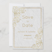 高級ホワイト金ゴールドフランスのフローラレース日付の保存 招待状 (正面)