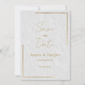 高級ホワイト金ゴールドフランスのフローラレース日付の保存 招待状 (正面)