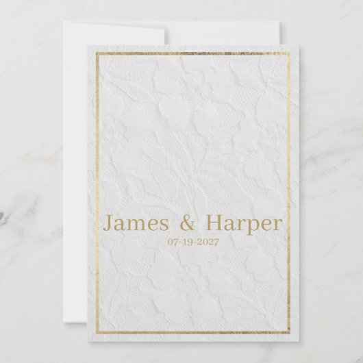 高級ホワイト金ゴールドフランスのフローラレース結婚式RSVP 招待状 (裏面)