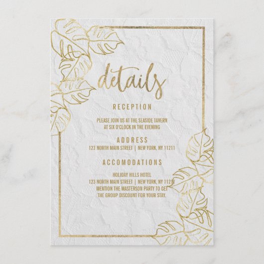 高級ホワイト金ゴールドフランスのフローラレース詳細 エンクロージャーカード (正面)