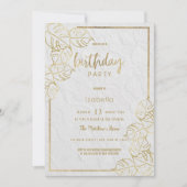 高級ホワイト金ゴールドフランスのフローラレース誕生日 招待状 (正面)