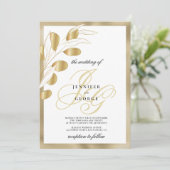 高級ホワイト金ゴールドモノグラムイニシャル結婚フローラ 招待状 (スタンド正面)