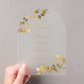 高級ホワイト金ゴールドユーカリ優雅な結婚式 アクリル招待状 (インサイチュ (ポータブル))