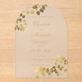 高級ホワイト金ゴールドユーカリ優雅な結婚式 アクリル招待状 (正面)