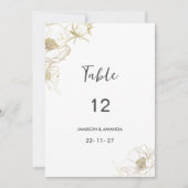 高級ホワイト金ゴールド牡丹フローラテーブル番号 招待状 (正面)