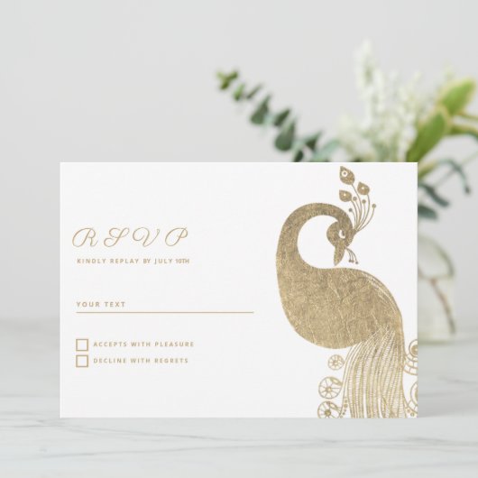 高級ホワイト金ゴールド王室のピーコックエレガントRSVP 招待状 (スタンド正面)