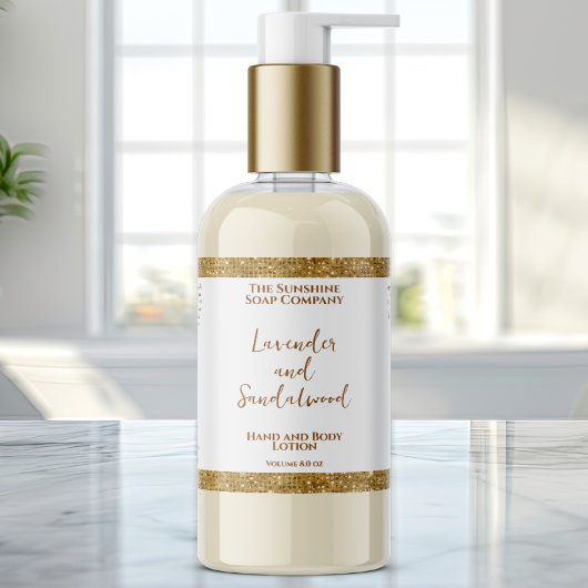 高級ホワイト&金ゴールドグリッター化粧品ボトルラベル 長方形シール