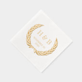 高級ボタニカルローレルリースとカップルイニシャル 箔ナプキン (右)