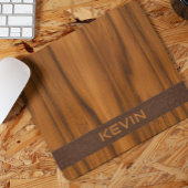 高級マホガニーの木の質感と茶色の革 マウスパッド