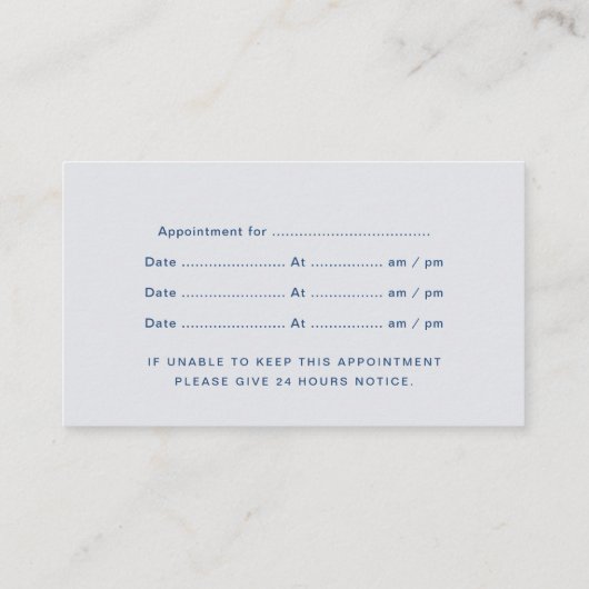 高級ミニマルブルー歯科医アポイントメント 名刺 (裏面)