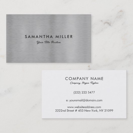 高級ミニマルメタリック銀のテクスチャ 名刺 (正面/裏面)