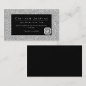 高級メイクアップアーティストブラック&シルバーグリッター 名刺 (正面/裏面)