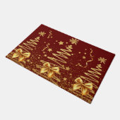 高級メタリックグリッターツリー金ゴールドと赤クリスマス ドアマット (アングル)