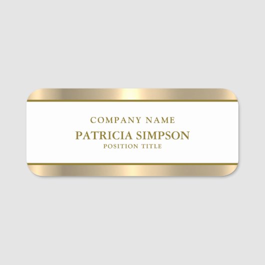 高級メタリック金ゴールドとホワイト：あなたのユニークスタイル 名札 (正面)